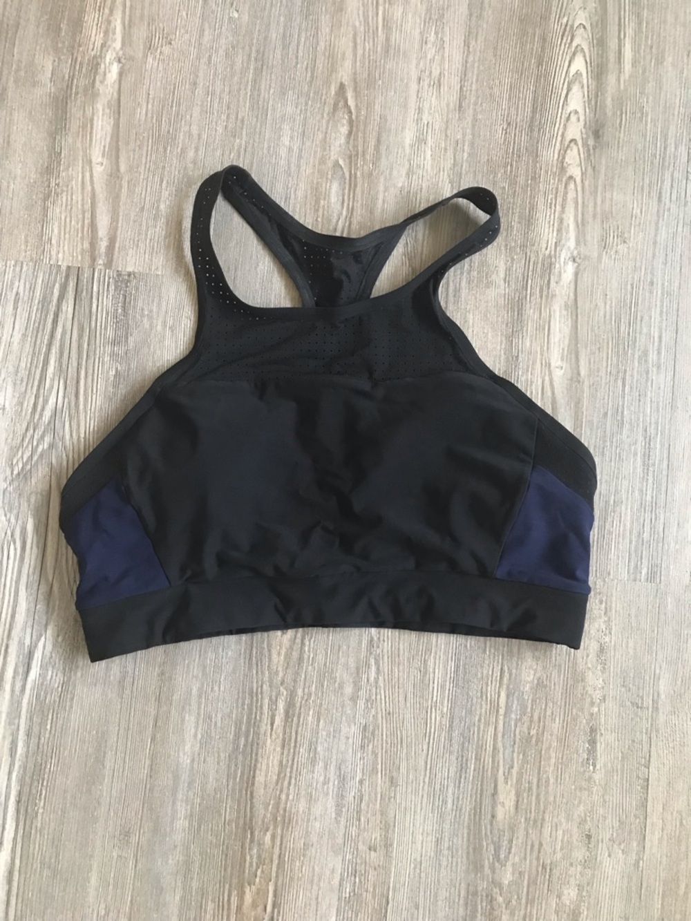 Athleta Black & Navy High-Neck Sports Bra